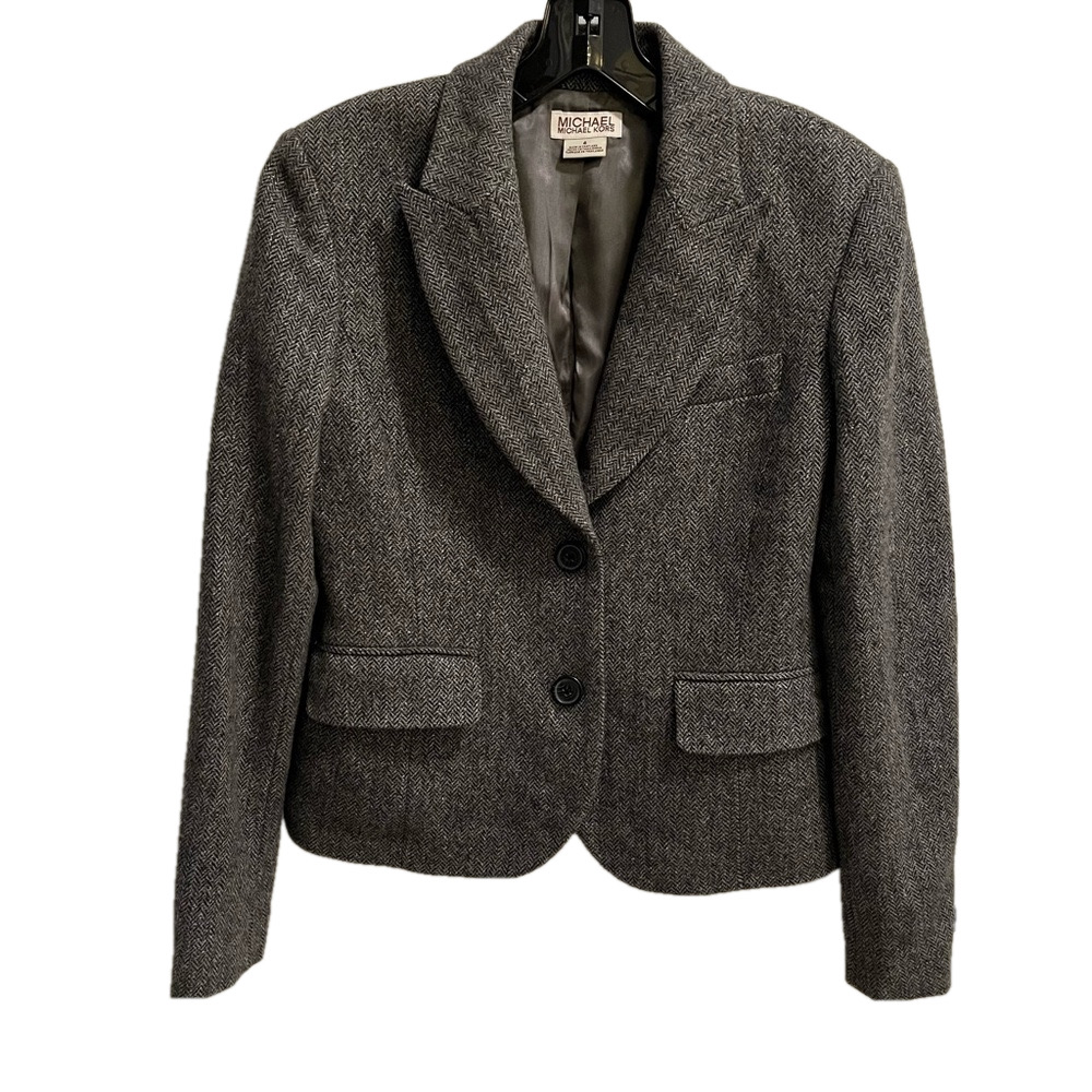 Michael Kors Cropped Tweed Notched Lapel Blazer with Metallic Sparkle Women's 4